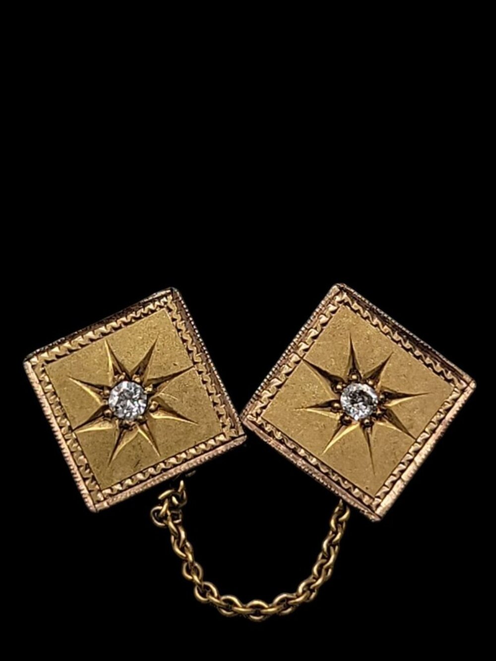 Edwardian Antique Solid Yellow Gold Sweater Clips Rough Diamond Starburst 1.12g - Picture 2 of 9